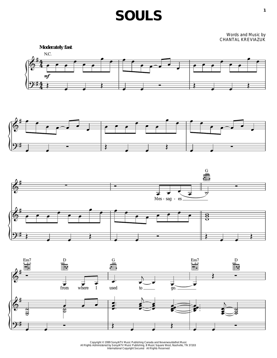 Souls Piano, Vocal, Guitar scores gallery preview page 1