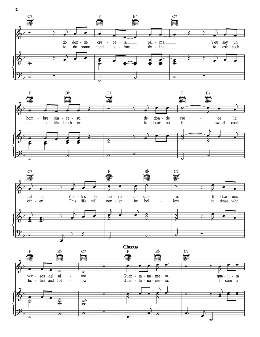 Guantanamera Piano, Vocal, Guitar scores gallery preview page 2