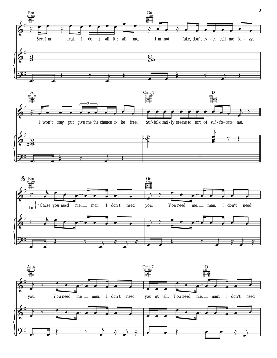 You Need Me, I Don't Need You Acoustic Guitar scores gallery preview page 3