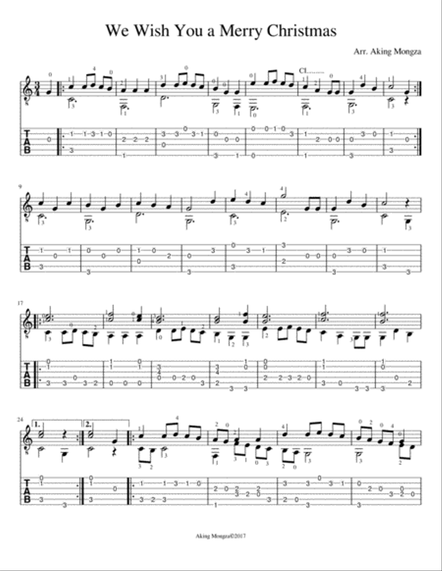 We Wish You a Merry Christmas(TAB) Guitar Tablature scores gallery preview page 1