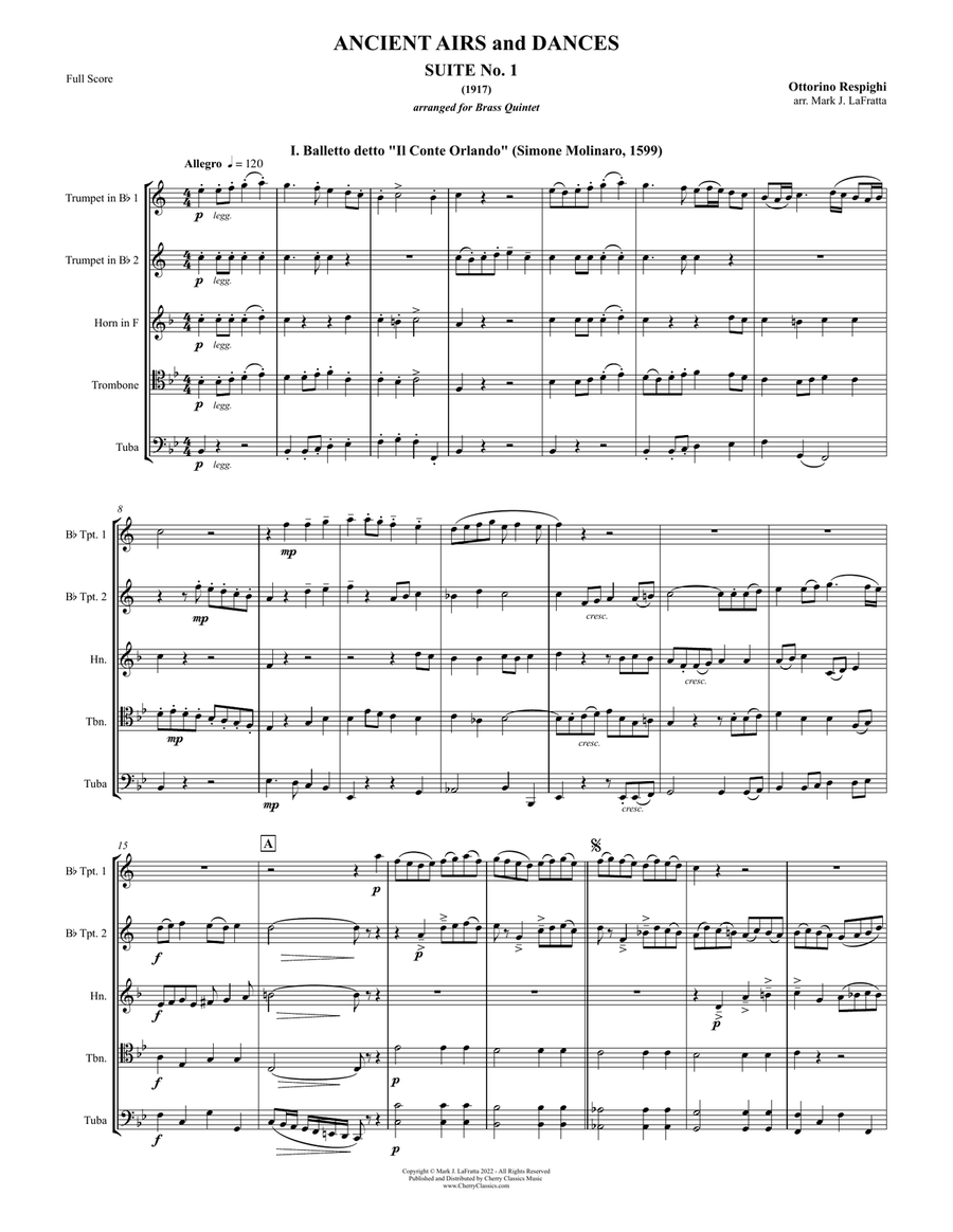 Ancient Airs and Dances Suite No. 1 for Brass Quintet Brass Quintet scores gallery preview page 1