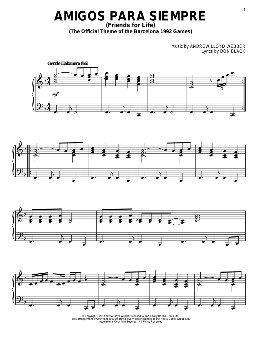 Amigos Para Siempre (Friends For Life) Piano Solo scores gallery preview page 1