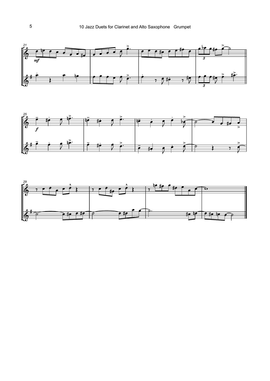 10 Jazz Duets for Clarinet and Alto Saxophone Woodwind Duet scores gallery preview page 6