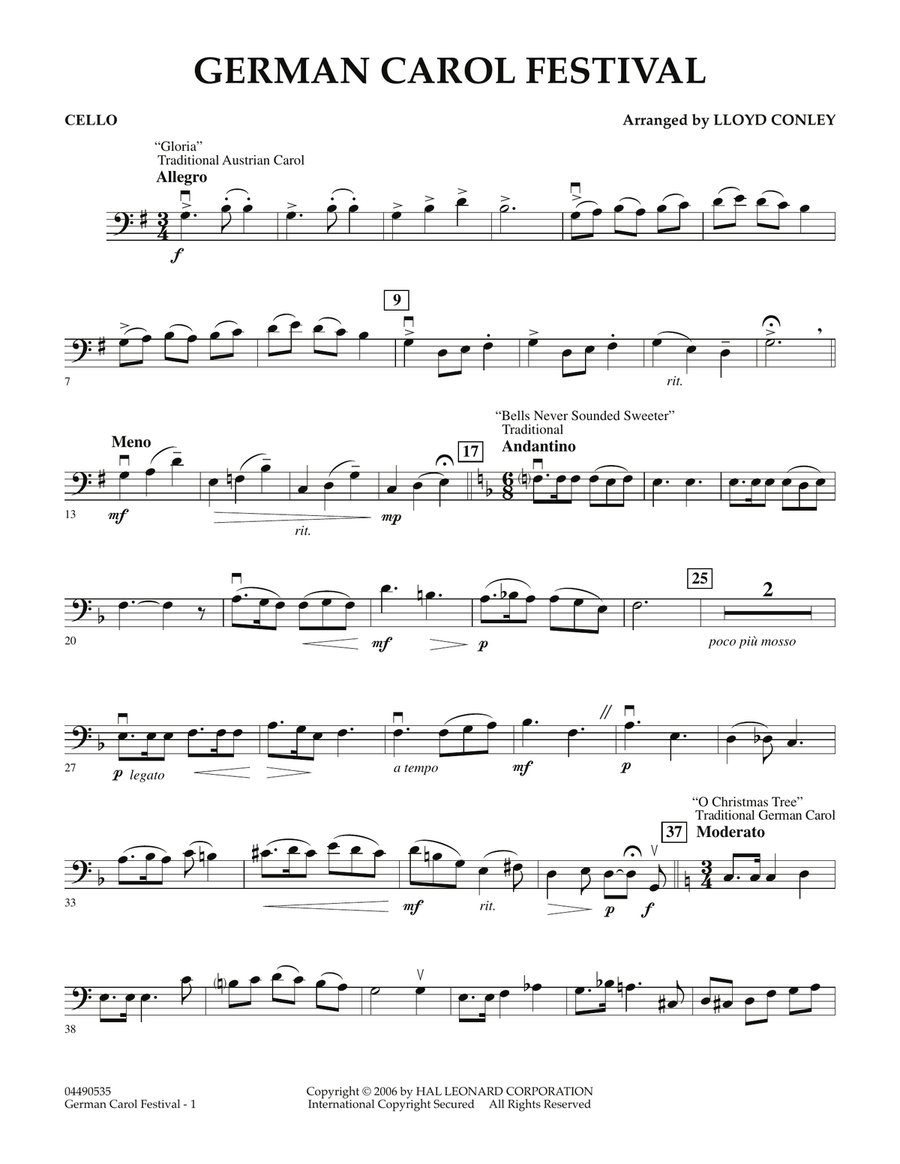 German Carol Festival - Cello Orchestra scores gallery preview page 1