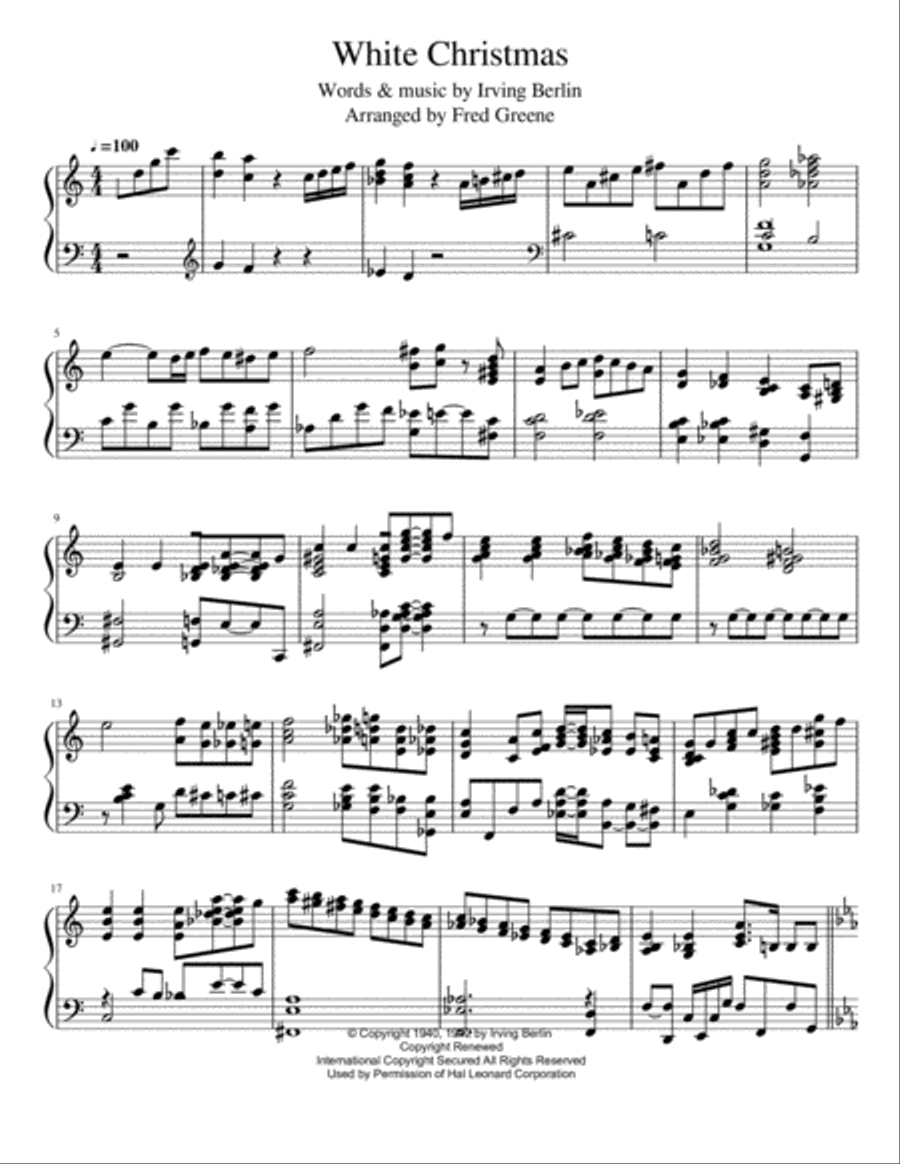 White Christmas Piano Solo scores gallery preview page 1