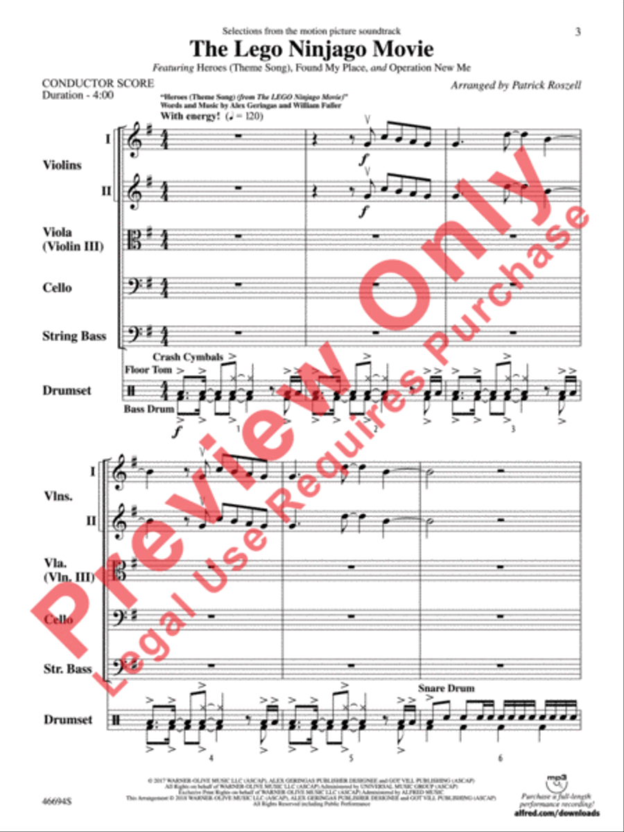 The LEGO Ninjago Movie: Selections from the Motion Picture Soundtrack String Orchestra scores gallery preview page 4