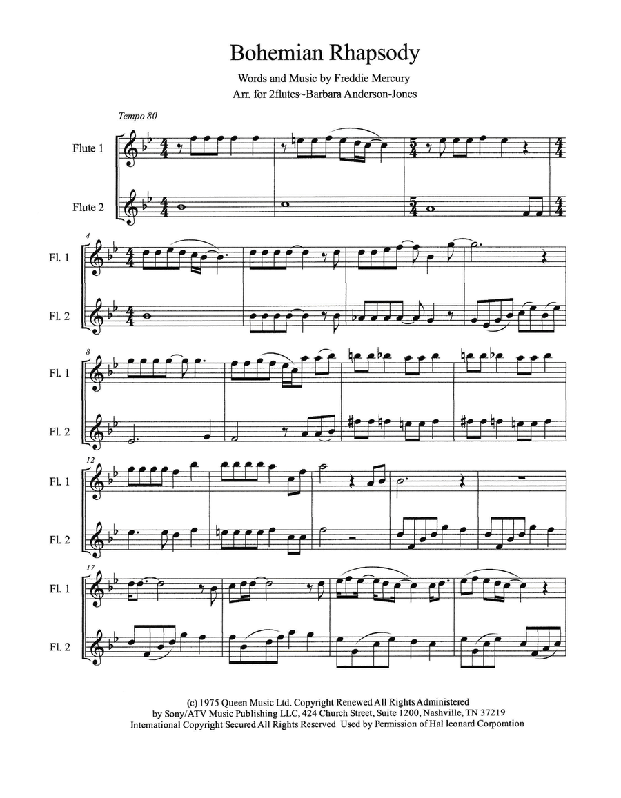 Bohemian Rhapsody Flute Duet scores gallery preview page 2