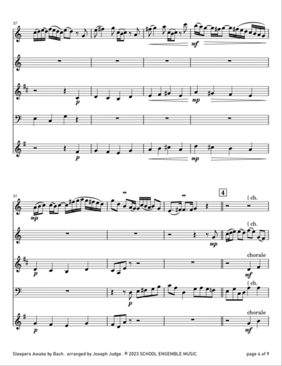 Sleepers Awake by Bach for Woodwind Quartet in Schools Woodwind Quartet scores gallery preview page 4