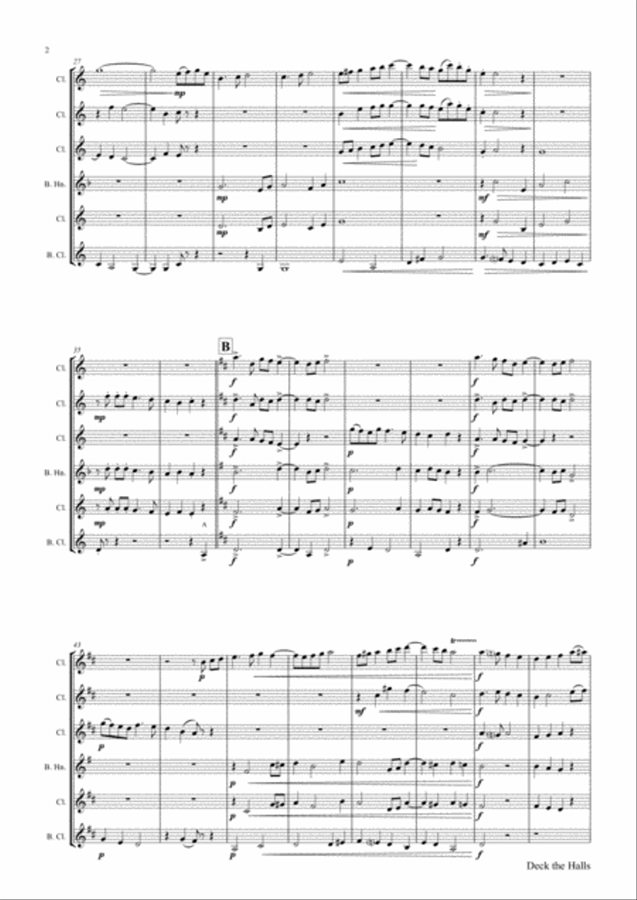 Deck the halls - Christmas Carol - Polyphonic - Clarinet Quintet Clarinet Quintet scores gallery preview page 2