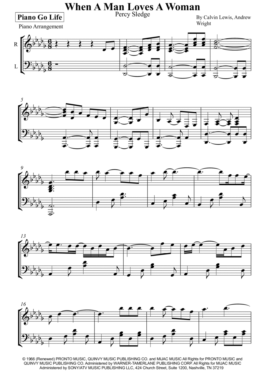 When A Man Loves A Woman Piano Solo scores gallery preview page 1