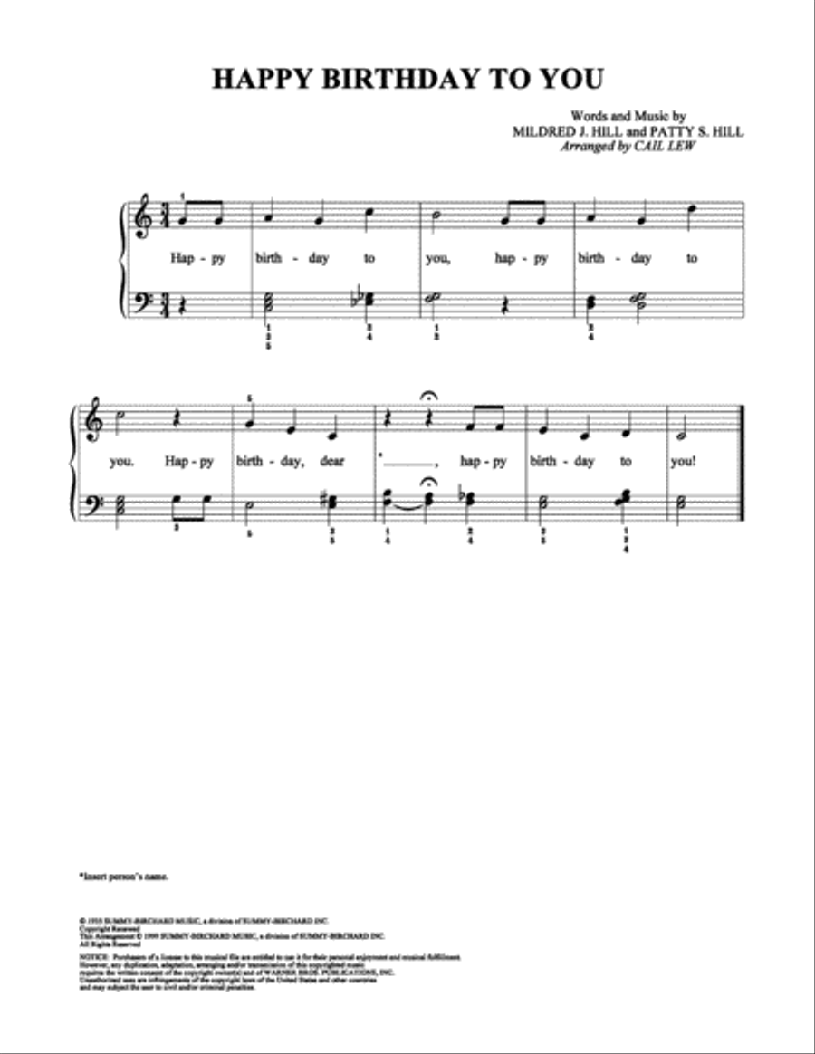 Happy Birthday to You Easy Piano scores gallery preview page 1