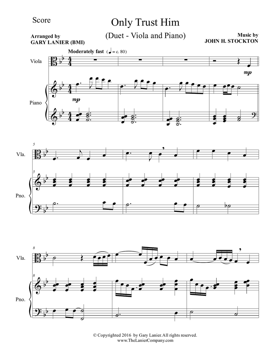 ONLY TRUST HIM (Duet – Viola & Piano with Parts) Viola scores gallery preview page 2