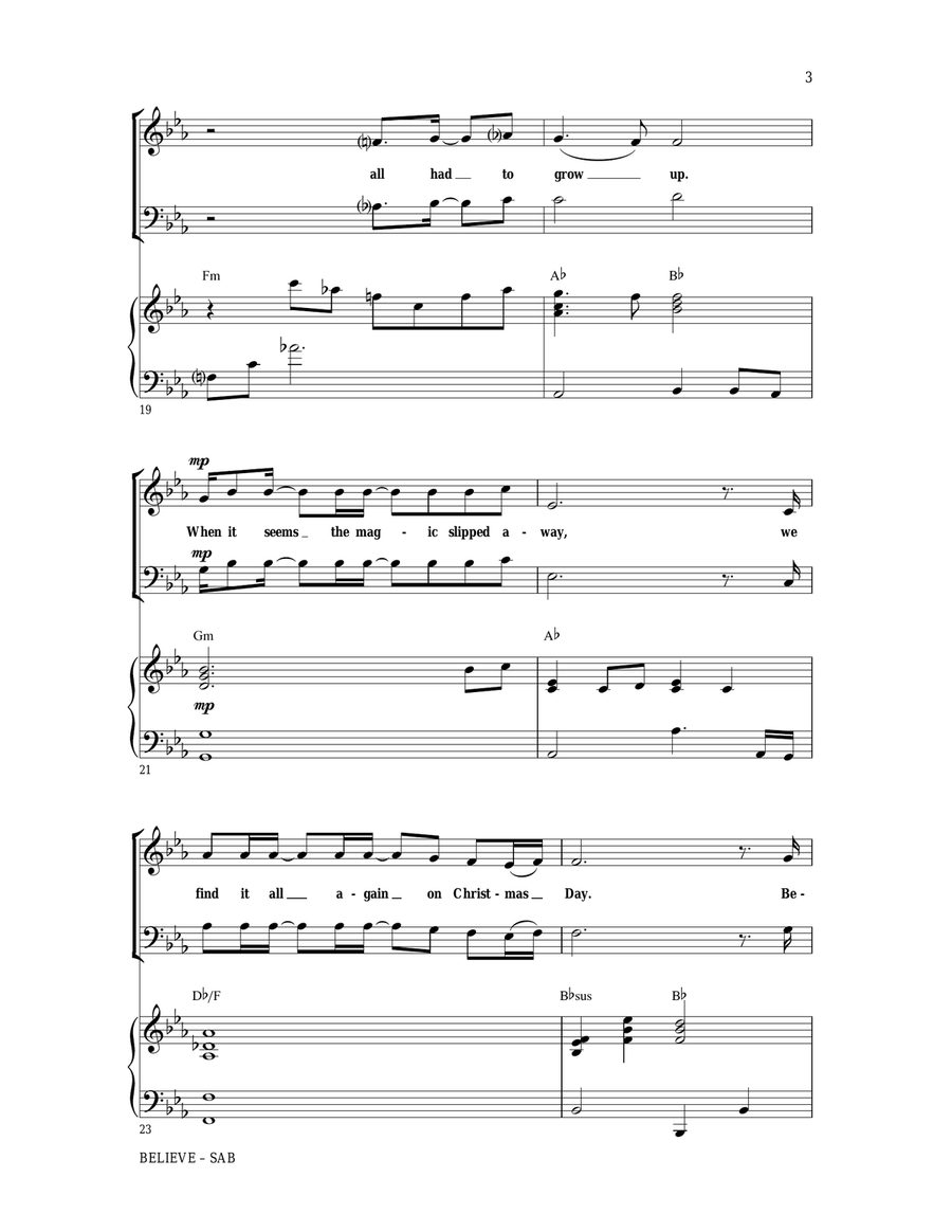 Believe (from The Polar Express) (arr. Mac Huff) 3-Part scores gallery preview page 3