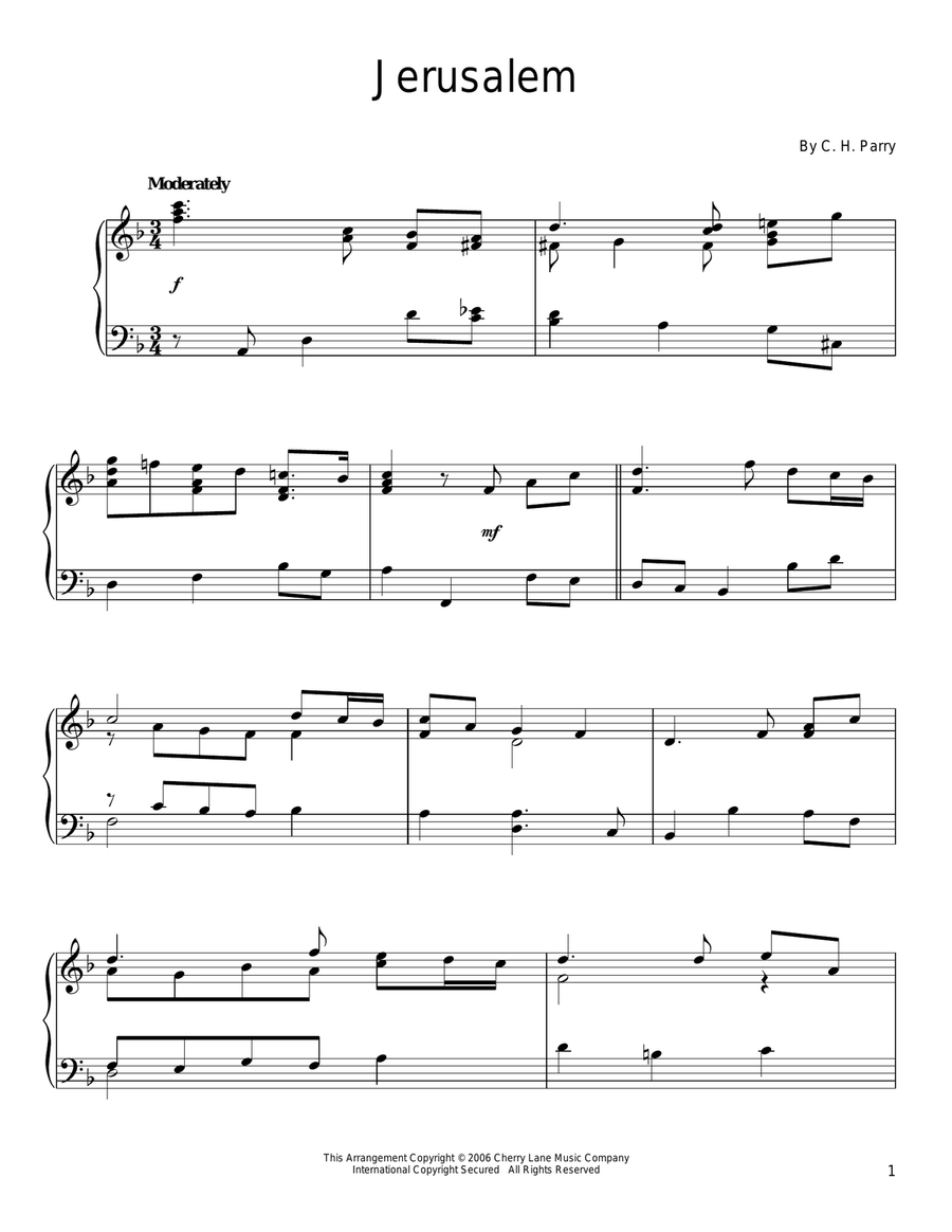 Jerusalem Jerusalem Piano Solo scores gallery preview page 1