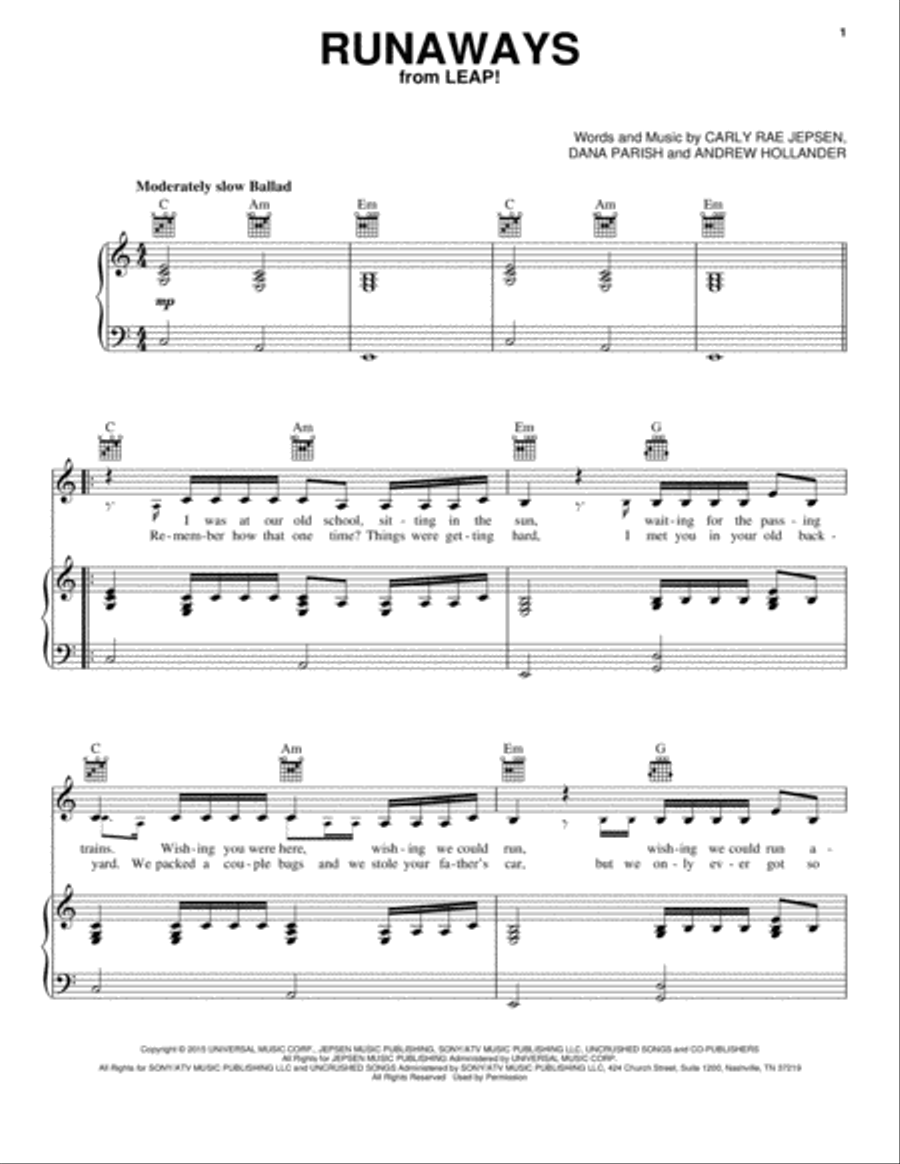 Runaways Runaways Piano, Vocal, Guitar scores gallery preview page 1