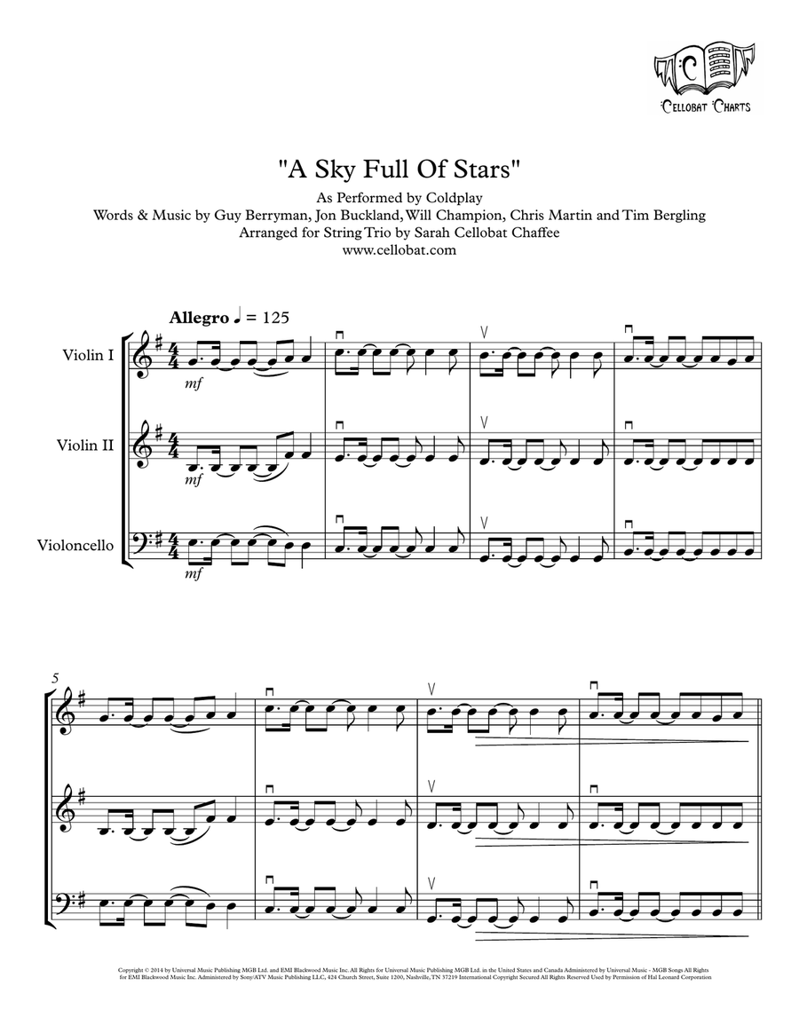 A Sky Full Of Stars String Trio scores gallery preview page 1