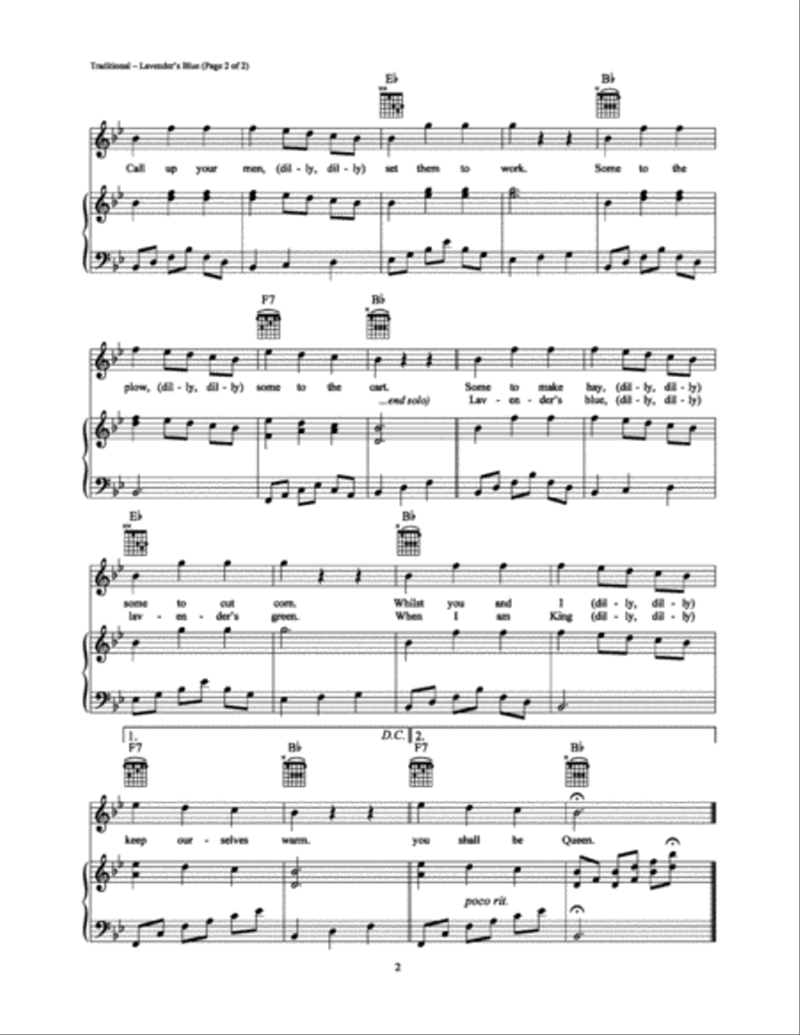 Lavender's Blue Lavender's Blue Piano, Vocal, Guitar scores gallery preview page 2