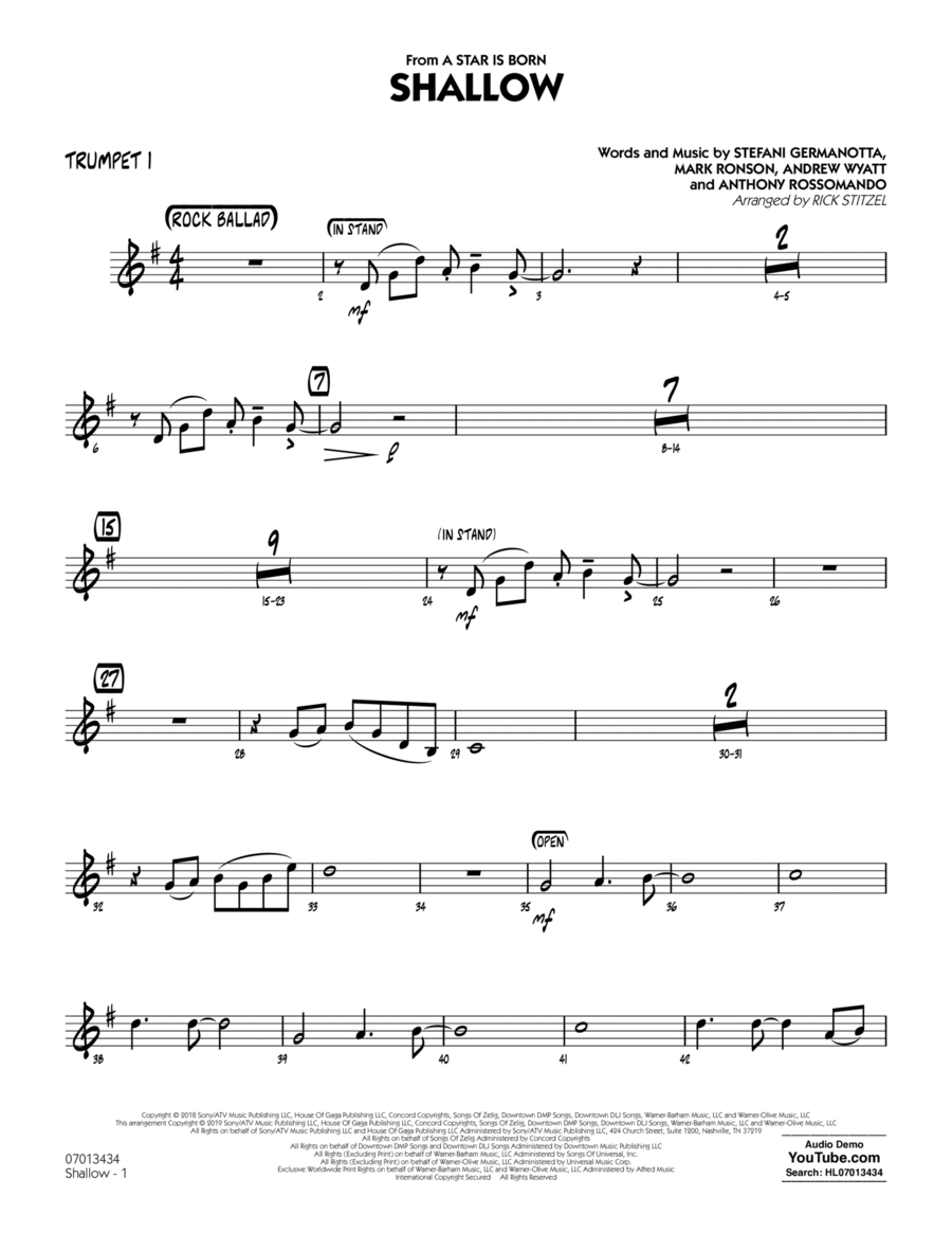 Shallow (from A Star Is Born) (arr. Rick Stitzel) - Trumpet 1