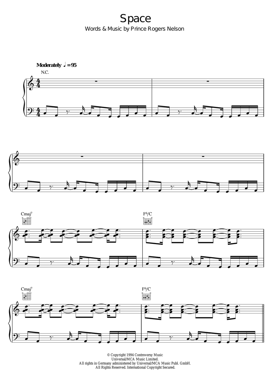 Space Piano, Vocal, Guitar scores gallery preview page 1