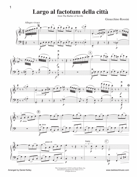 Largo al Factotum from Rossini's Barber of Seville for Duet - Flute or Oboe or Violin & Cello or Bas