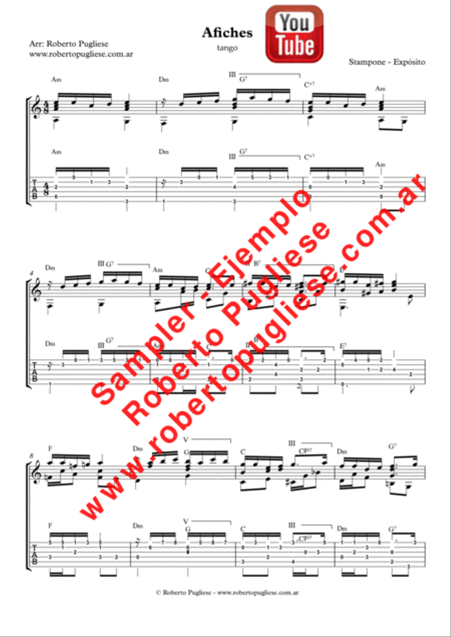 Afiches - Tango (Stampone - Exposito) Classical Guitar scores gallery preview page 3