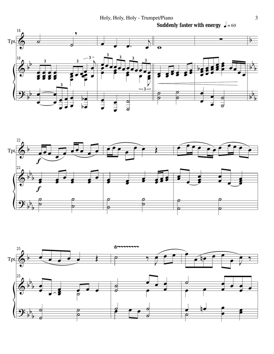 HOLY, HOLY, HOLY (Bb Trumpet Piano and Trumpet Part) Trumpet Solo scores gallery preview page 3