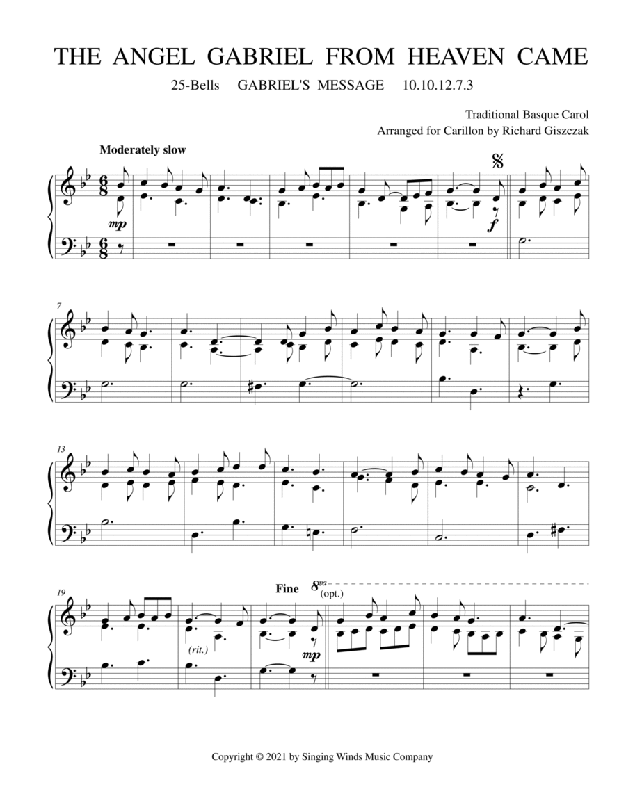 25B. The Angel Gabriel from Heaven Came (GABRIEL'S MESSAGE) Carillon scores gallery preview page 1