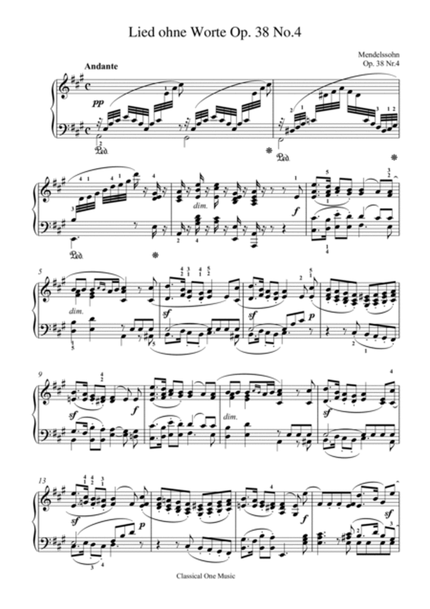 Mendelssohn-Lied ohne Worte Op. 38 No.4(Piano) image number null