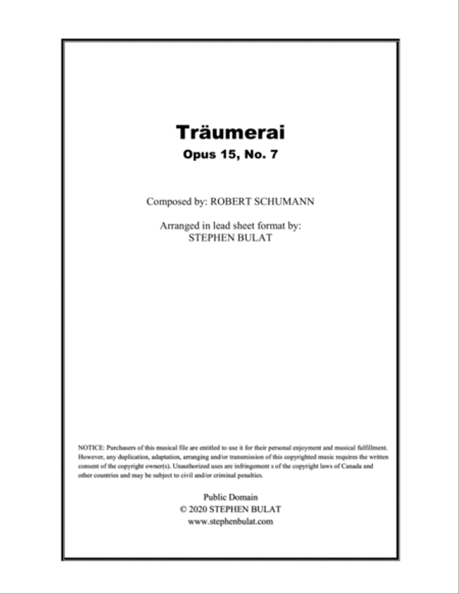 Traumerai (Schumann) - Lead sheet (key of Gb) Piano, Vocal, Guitar scores gallery preview page 1