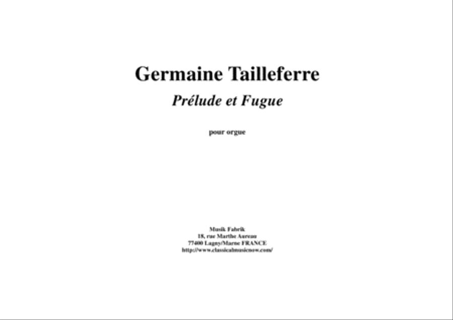 Germaine Tailleferre: Prelude and Fugue for organ Organ Solo scores gallery preview page 1