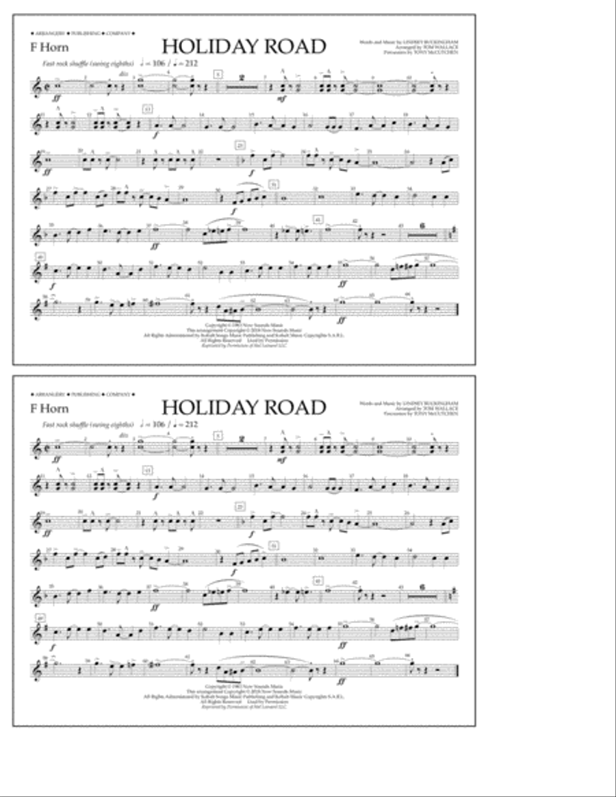 Holiday Road (from National Lampoon's Vacation) (arr. Tom Wallace) - F Horn Marching Band scores gallery preview page 1