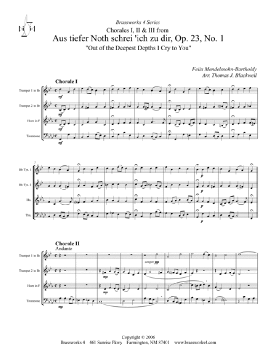 Aus tiefer Noth schrei 'ich zu dir, Op. 23, No. 1 Brass Quartet scores gallery preview page 2