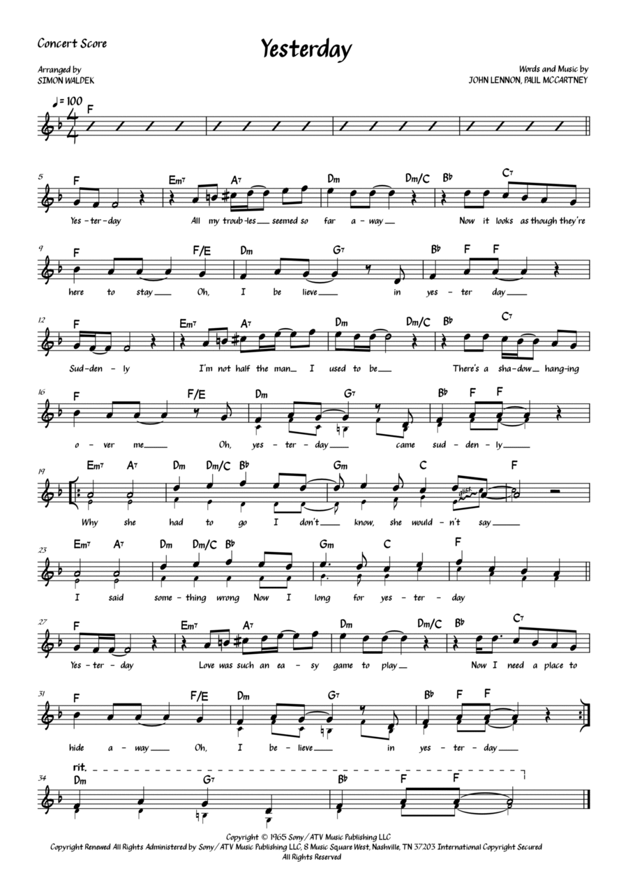 Yesterday Trumpet Duet scores gallery preview page 1