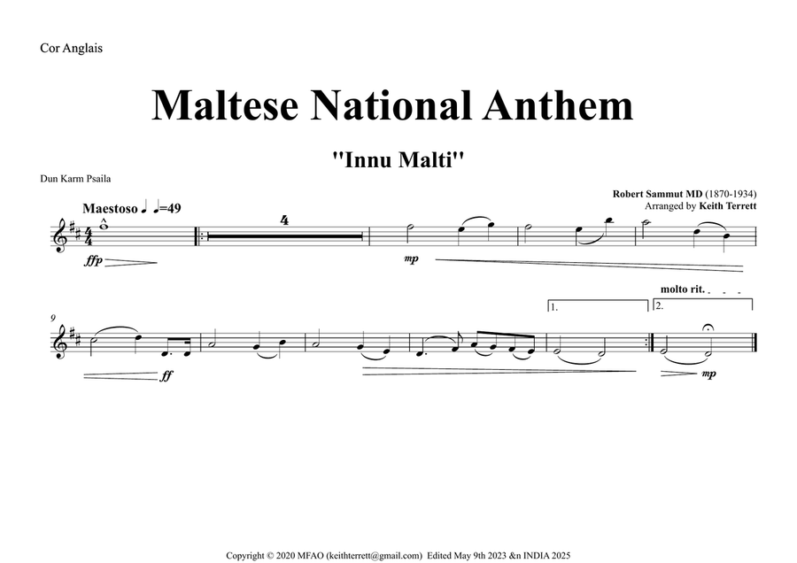 Maltese National Anthem for Symphony Orchestra (Olympic National Anthem Series) Full Orchestra scores gallery preview page 5