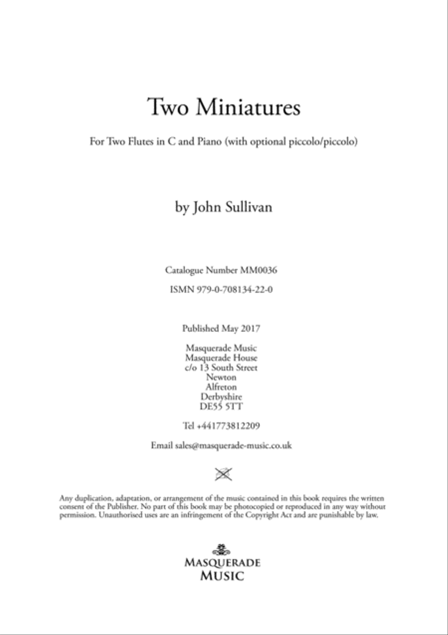 Two Miniatures for 2 Flutes and Piano (with optional piccolo duet) Flute Duet scores gallery preview page 1