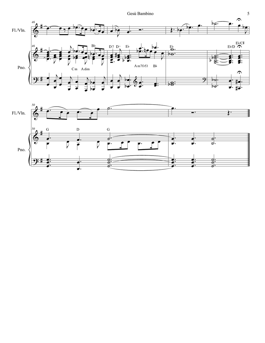 Gesu Bambino (for Flute or Violin solo and Piano) Flute scores gallery preview page 6