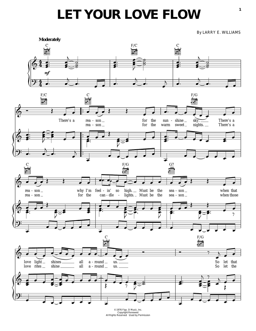 Let Your Love Flow Piano, Vocal, Guitar scores gallery preview page 1