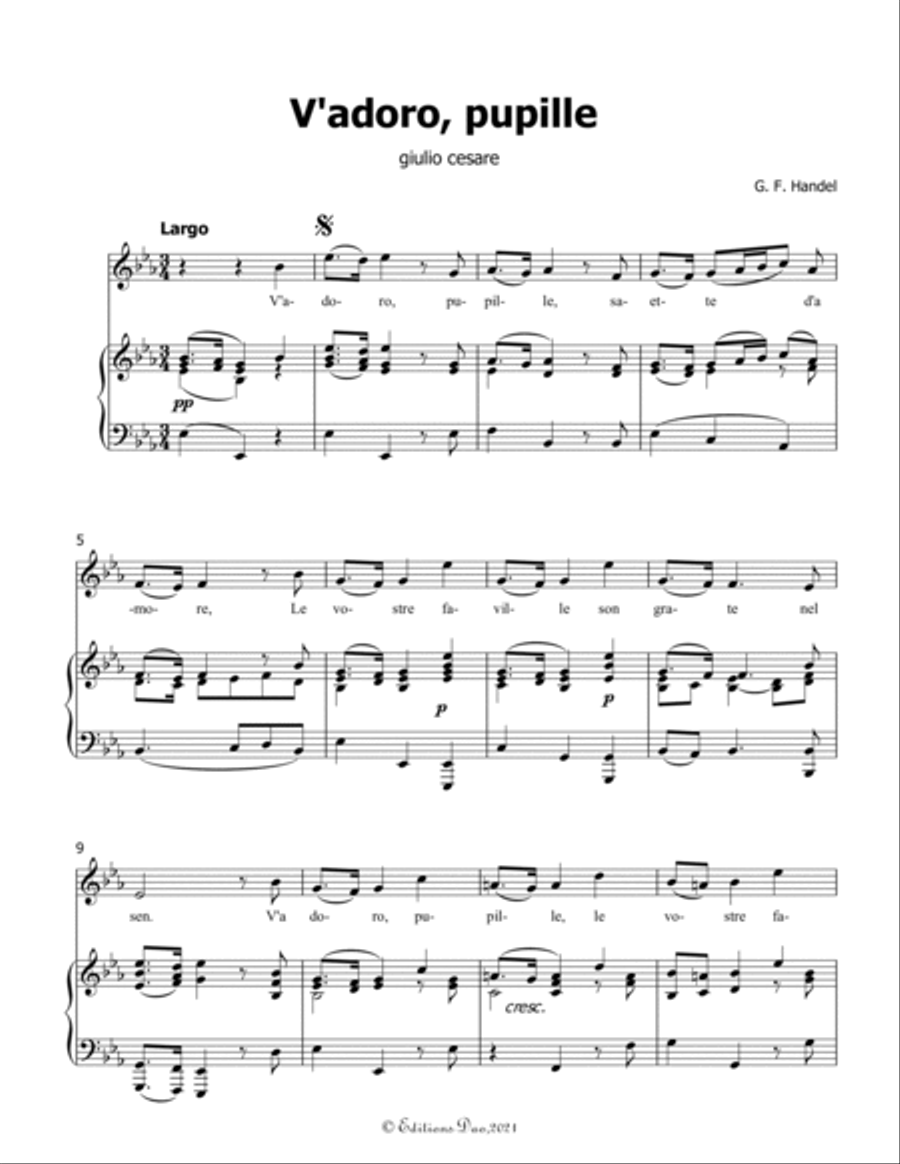 V'adoro, pupille, by Handel, in E flat Major Voice scores gallery preview page 3