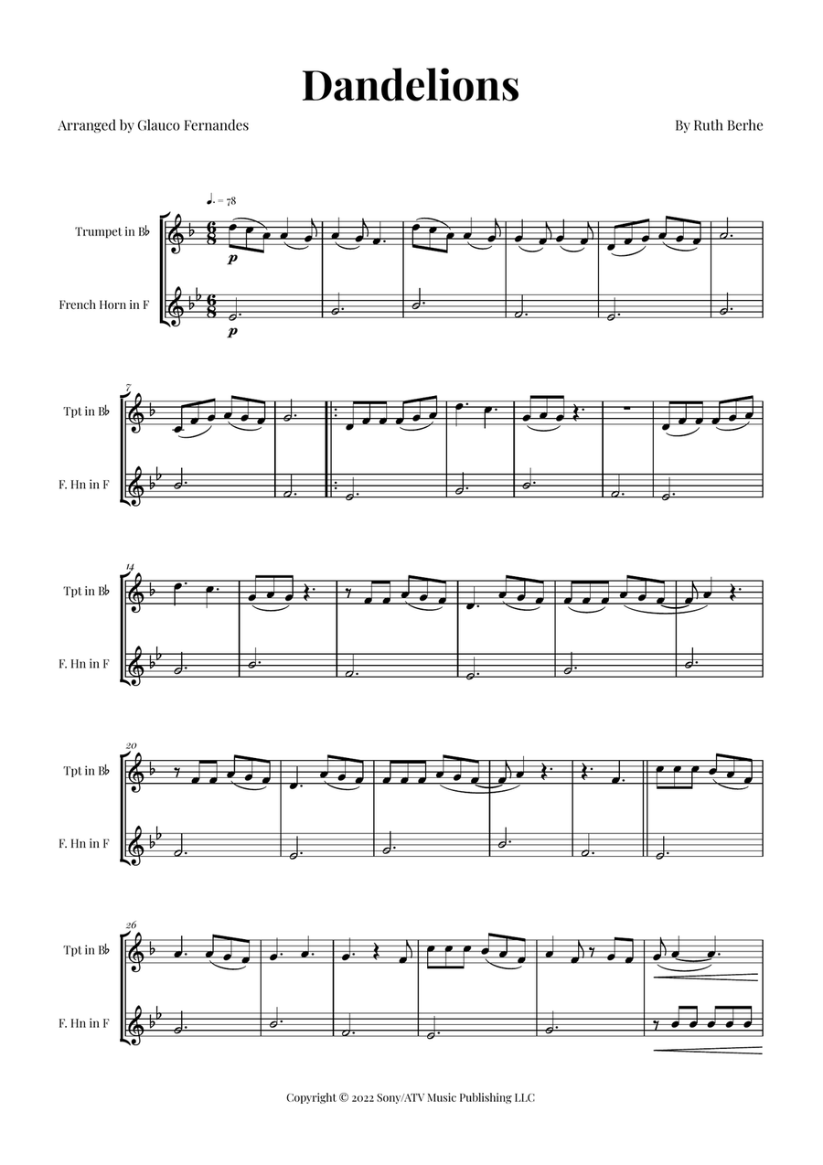Dandelions Brass Duet scores gallery preview page 1