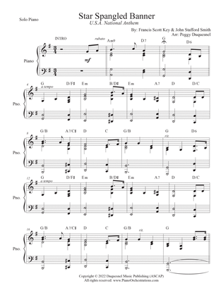 Star Spangled Banner (Key of G - Solo Piano)