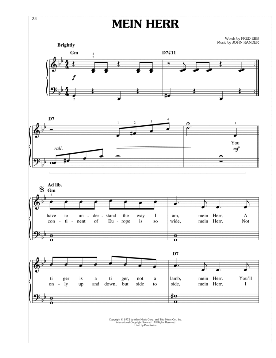 Mein Herr Mein Herr Easy Piano scores gallery preview page 1
