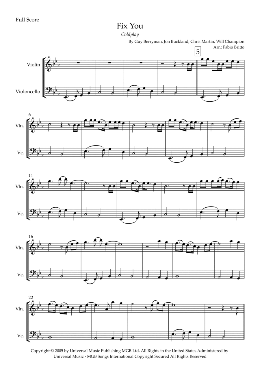 Fix You String Duet scores gallery preview page 1
