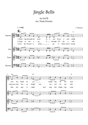 Jingle Bells (G major - SATB - with chords - no piano - four staff)