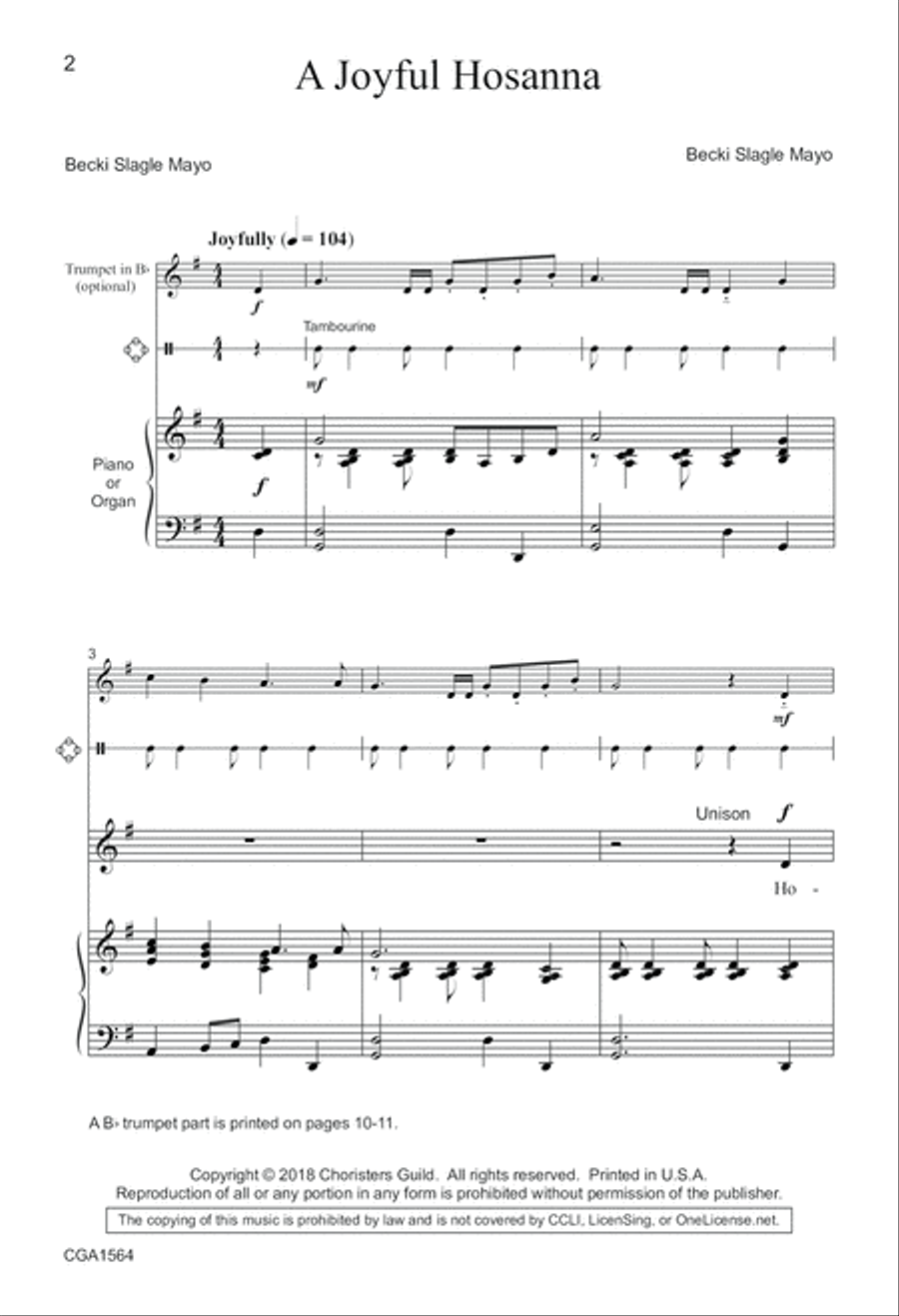 A Joyful Hosanna Unison Choir scores gallery preview page 2
