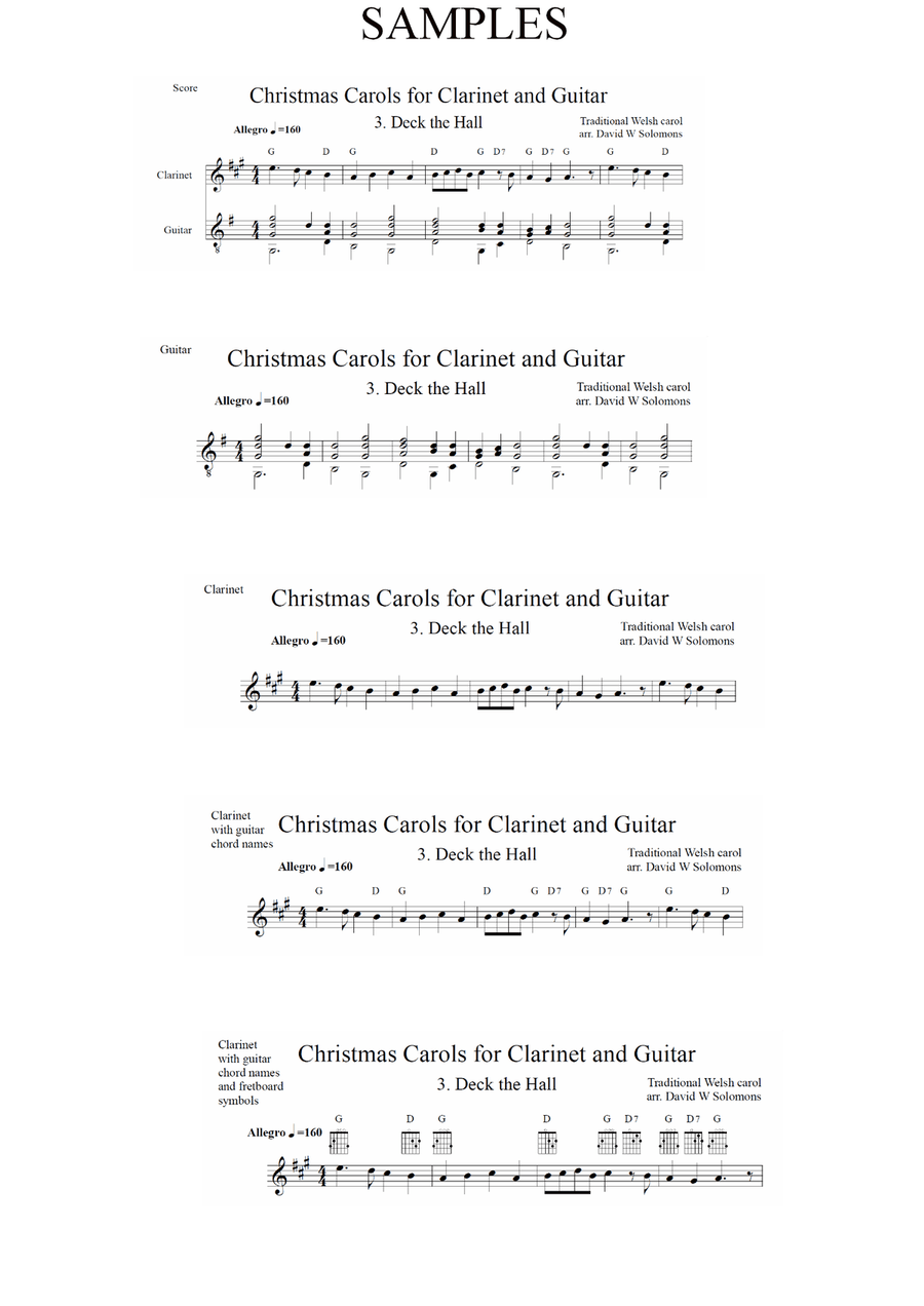 Christmas Carols for clarinet and guitar No 3 Deck the Hall Clarinet scores gallery preview page 2