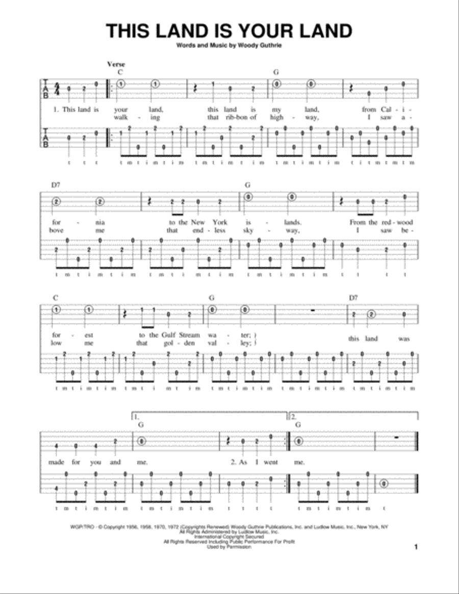 This Land Is Your Land Banjo scores gallery preview page 1