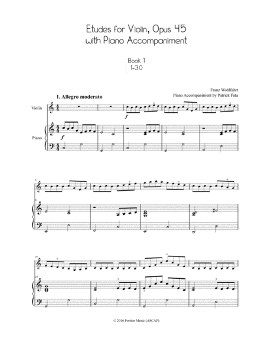 Wohlfahrt Etudes for Violin with Piano Accompaniment (Book I)