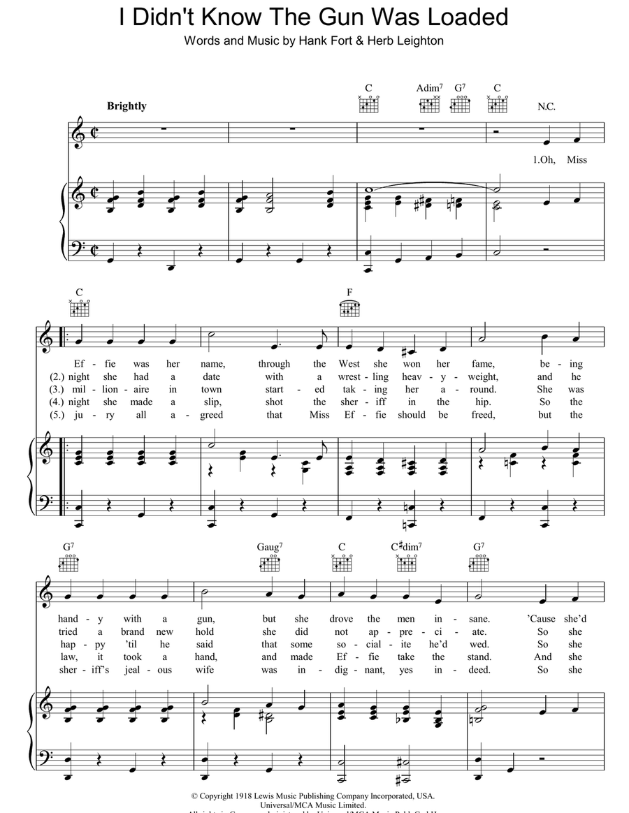 I Didn't Know The Gun Was Loaded Piano, Vocal, Guitar scores gallery preview page 1