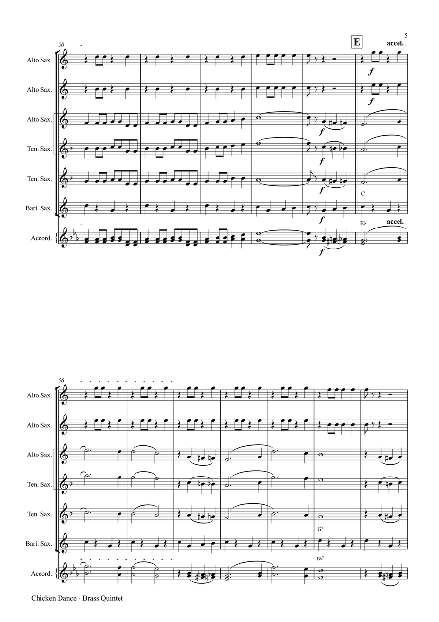 The Chicken Dance Saxophone Quintet scores gallery preview page 5