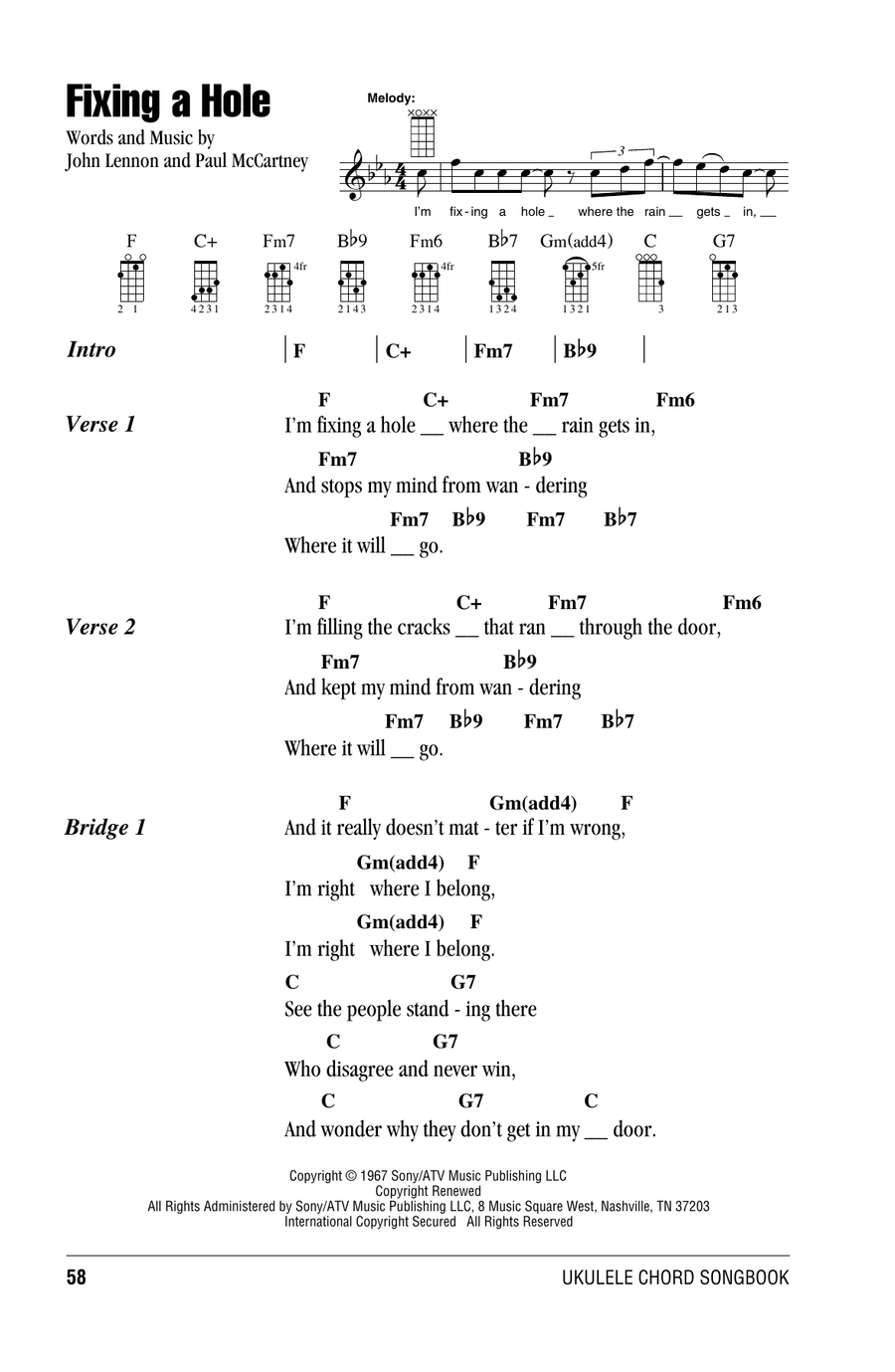 Fixing A Hole Ukulele scores gallery preview page 1